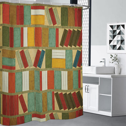 Watercolor Bookshelf Pattern Print Premium Shower Curtain