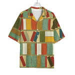 Watercolor Bookshelf Pattern Print Rayon Hawaiian Shirt