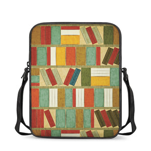 Watercolor Bookshelf Pattern Print Rectangular Crossbody Bag