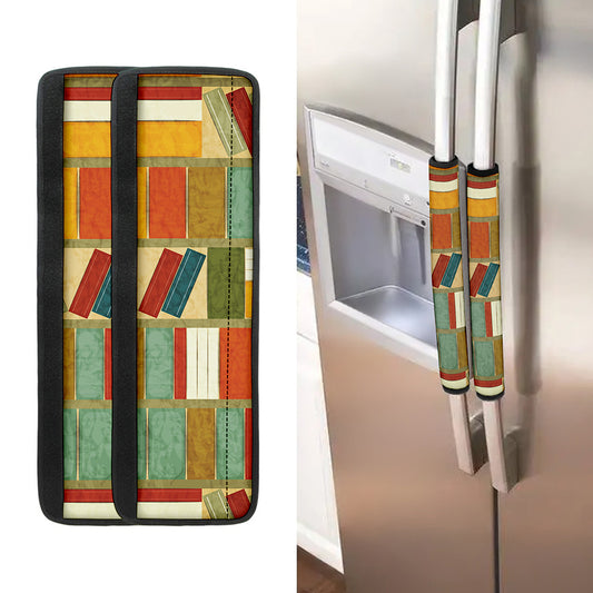 Watercolor Bookshelf Pattern Print Refrigerator Handle Covers