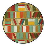 Watercolor Bookshelf Pattern Print Round Floor Mat