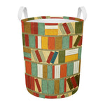 Watercolor Bookshelf Pattern Print Round Laundry Basket