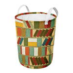 Watercolor Bookshelf Pattern Print Round Laundry Basket