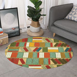 Watercolor Bookshelf Pattern Print Round Rug