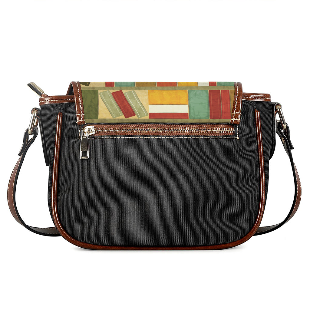 Watercolor Bookshelf Pattern Print Saddle Bag