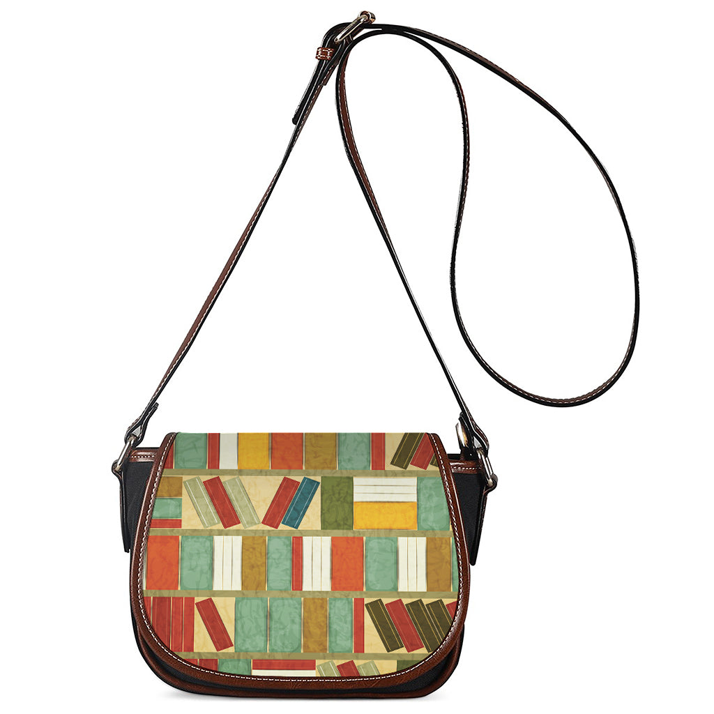 Watercolor Bookshelf Pattern Print Saddle Bag