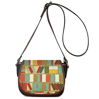 Watercolor Bookshelf Pattern Print Saddle Bag