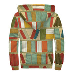 Watercolor Bookshelf Pattern Print Sherpa Lined Zip Up Hoodie