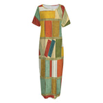 Watercolor Bookshelf Pattern Print Short Sleeve Long Nightdress