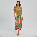 Watercolor Bookshelf Pattern Print Short Sleeve Maxi Dress