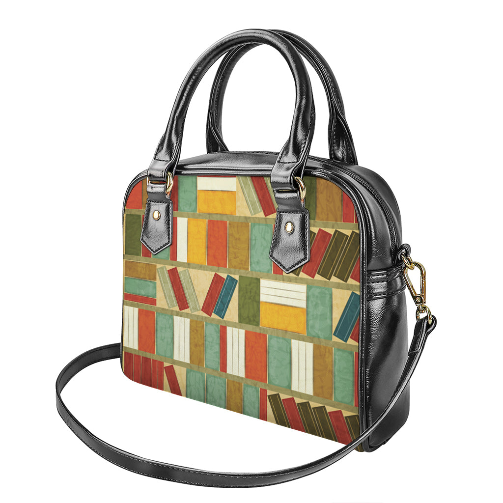 Watercolor Bookshelf Pattern Print Shoulder Handbag