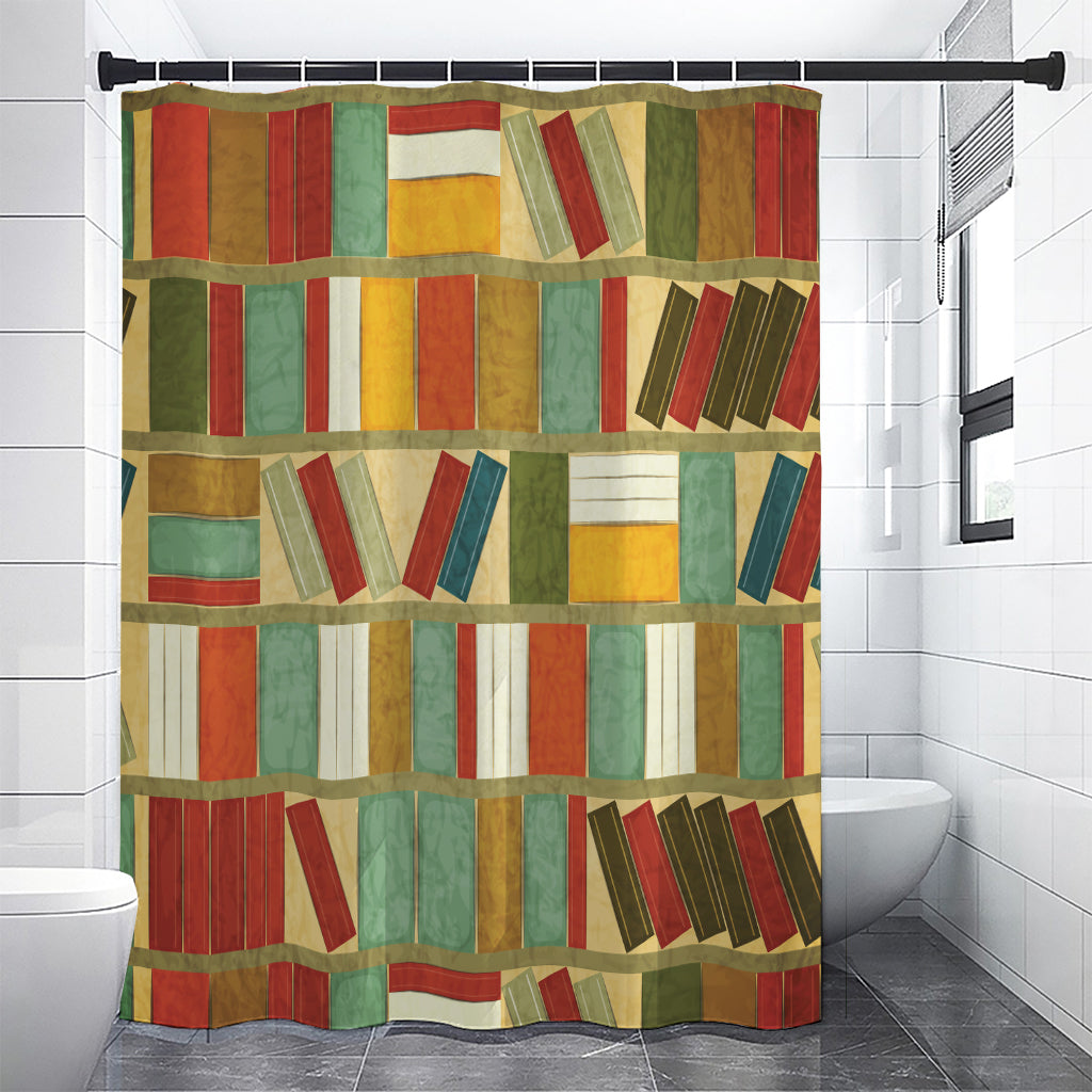 Watercolor Bookshelf Pattern Print Shower Curtain