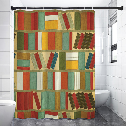 Watercolor Bookshelf Pattern Print Shower Curtain