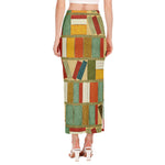 Watercolor Bookshelf Pattern Print Side Slit Maxi Skirt
