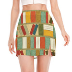 Watercolor Bookshelf Pattern Print Side Slit Mini Skirt
