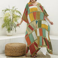 Watercolor Bookshelf Pattern Print Silk V-Neck Kaftan Dress