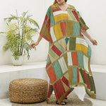 Watercolor Bookshelf Pattern Print Silk V-Neck Kaftan Dress
