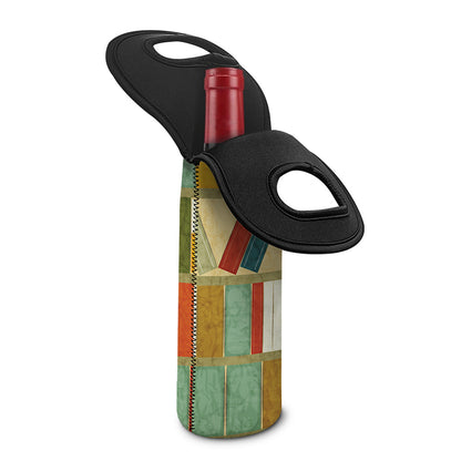 Watercolor Bookshelf Pattern Print Single Neoprene Wine Tote