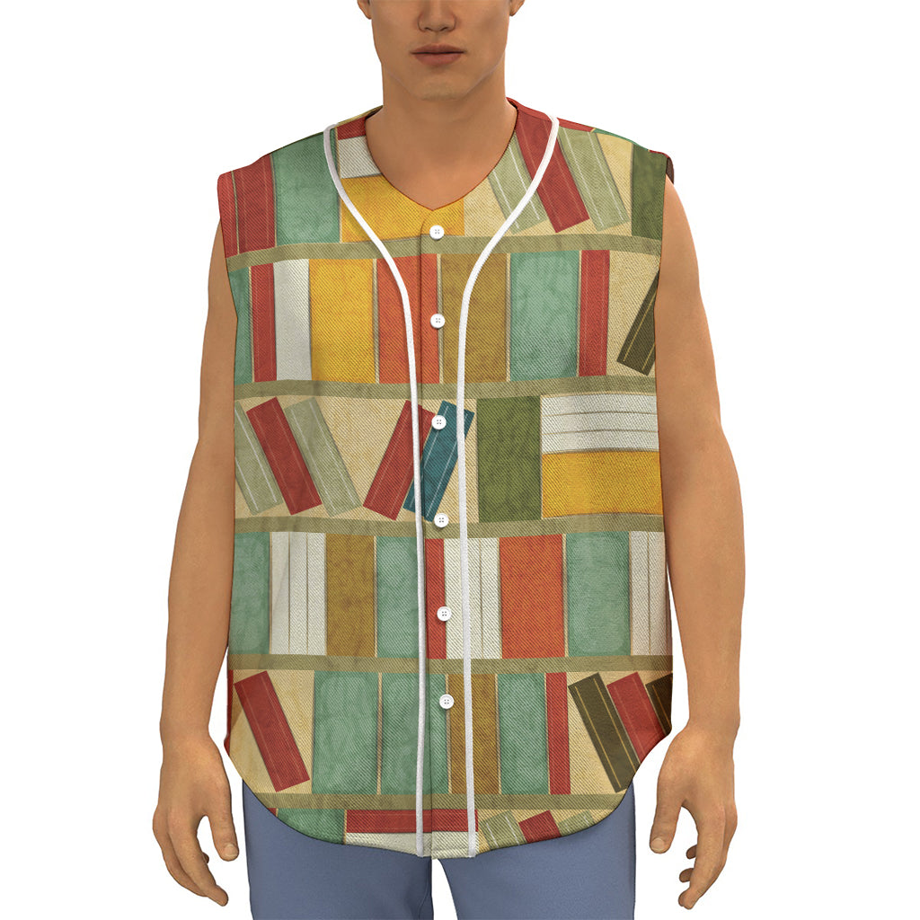 Watercolor Bookshelf Pattern Print Sleeveless Baseball Jersey