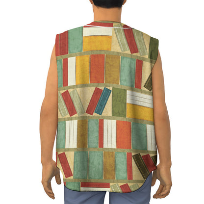 Watercolor Bookshelf Pattern Print Sleeveless Baseball Jersey