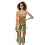Watercolor Bookshelf Pattern Print Slim Fit Midi Cami Dress
