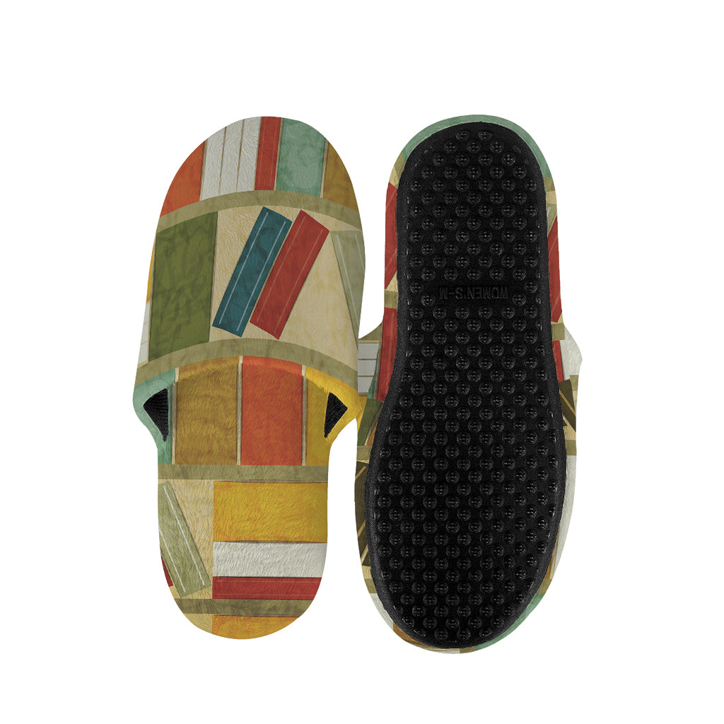 Watercolor Bookshelf Pattern Print Slippers