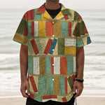 Watercolor Bookshelf Pattern Print Textured Short Sleeve Shirt