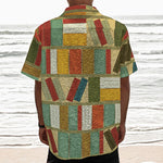 Watercolor Bookshelf Pattern Print Textured Short Sleeve Shirt