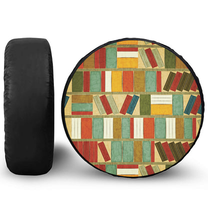 Watercolor Bookshelf Pattern Print Tire Cover