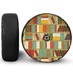Watercolor Bookshelf Pattern Print Tire Cover With Camera Hole