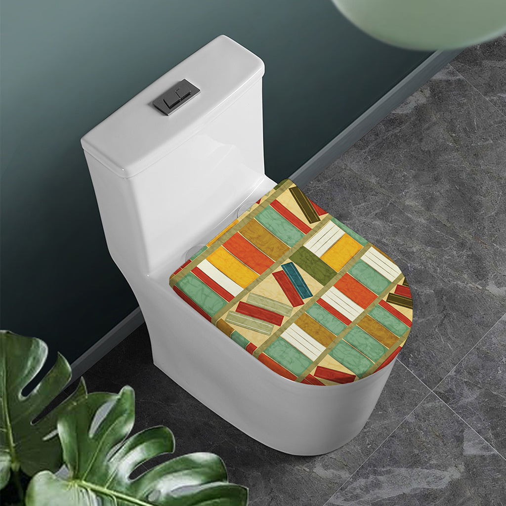 Watercolor Bookshelf Pattern Print Toilet Lid Cover