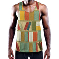 Watercolor Bookshelf Pattern Print Men's Workout Tank Top
