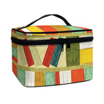 Watercolor Bookshelf Pattern Print Travel Makeup Bag