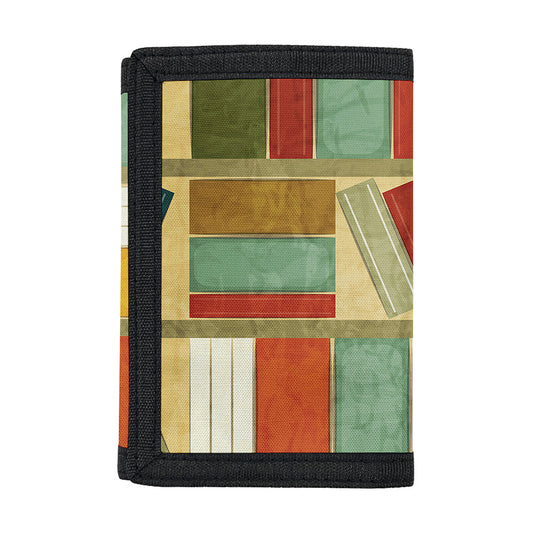 Watercolor Bookshelf Pattern Print Trifold Wallet