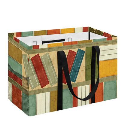 Watercolor Bookshelf Pattern Print Utility Tote Bag