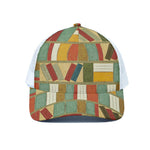 Watercolor Bookshelf Pattern Print White Mesh Trucker Cap