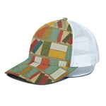 Watercolor Bookshelf Pattern Print White Mesh Trucker Cap