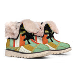 Watercolor Bookshelf Pattern Print Winter Boots