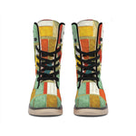 Watercolor Bookshelf Pattern Print Winter Boots