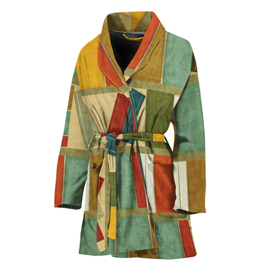Watercolor Bookshelf Pattern Print Women's Bathrobe