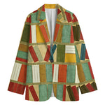 Watercolor Bookshelf Pattern Print Women's Blazer