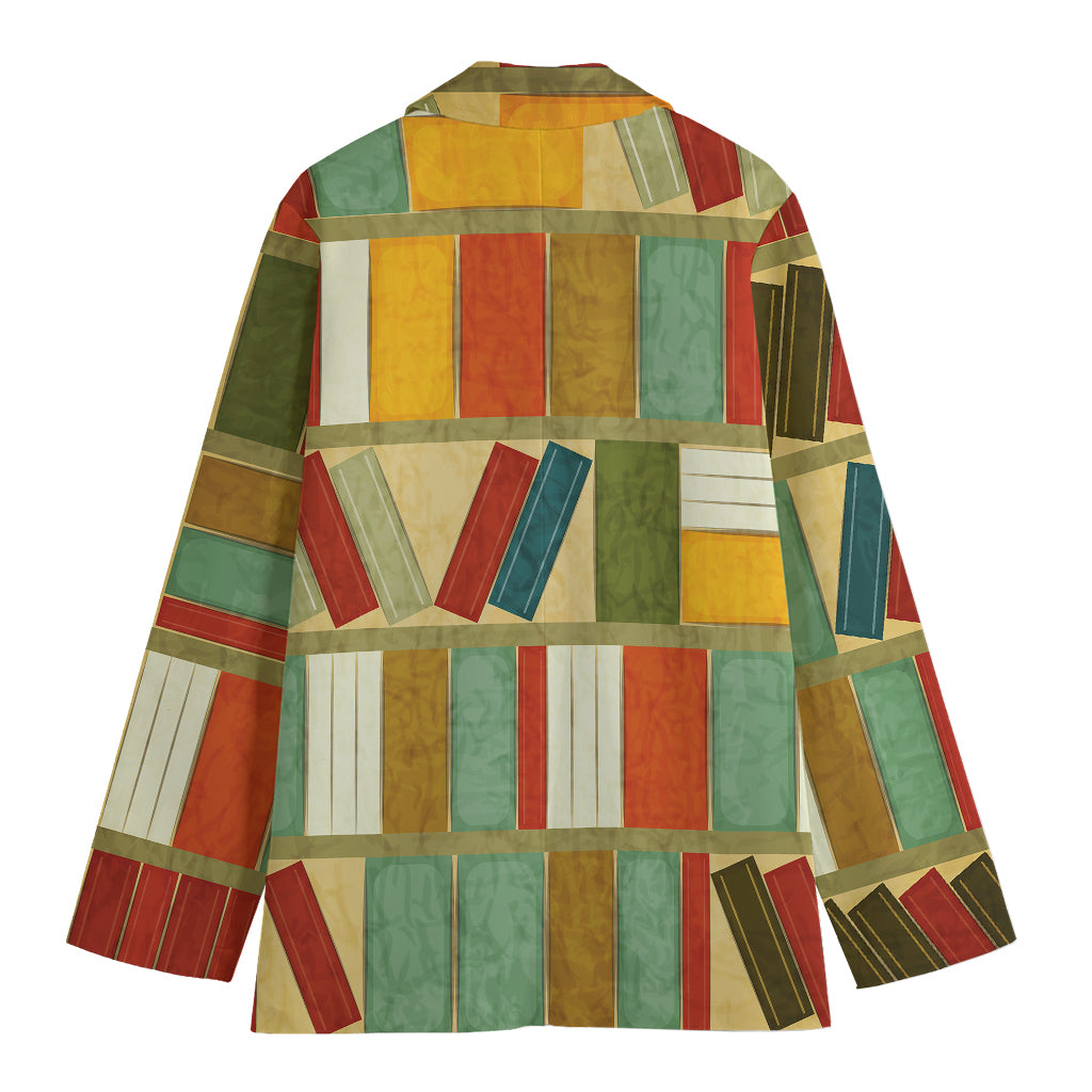 Watercolor Bookshelf Pattern Print Women's Blazer