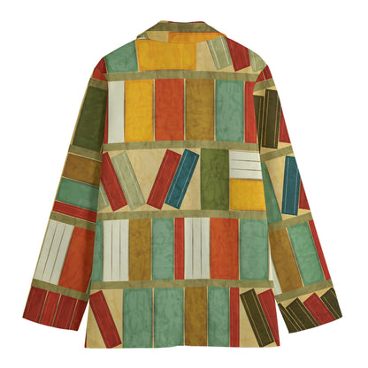 Watercolor Bookshelf Pattern Print Women's Blazer