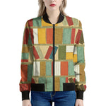 Watercolor Bookshelf Pattern Print Women's Bomber Jacket