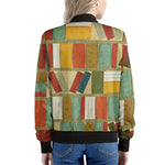 Watercolor Bookshelf Pattern Print Women's Bomber Jacket