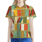 Watercolor Bookshelf Pattern Print Women's Polo Shirt