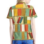 Watercolor Bookshelf Pattern Print Women's Polo Shirt