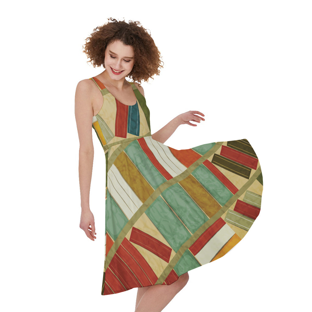 Watercolor Bookshelf Pattern Print Women's Sleeveless Dress