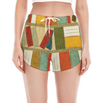 Watercolor Bookshelf Pattern Print Women's Split Running Shorts