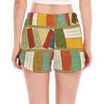 Watercolor Bookshelf Pattern Print Women's Split Running Shorts